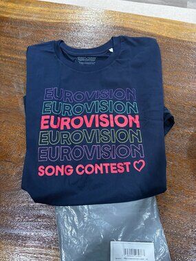 Eurovision Song Contest Long Sleeved Navy Repeat Logo T-shirt shirt sx XXL  NEW